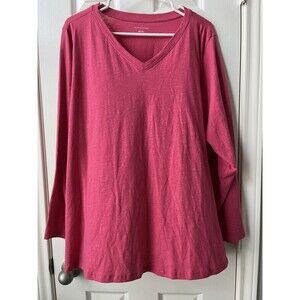 Eileen Fisher 3/4 Sleeve V Neck Shirt Top Coral  100% Organic Cotton Size 3X